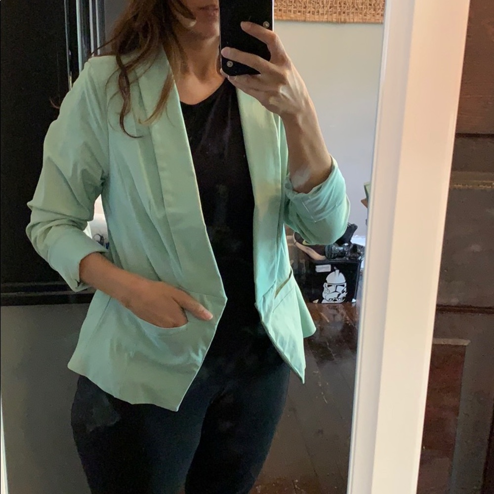 Fully lined mint green turquoise stretch blazer